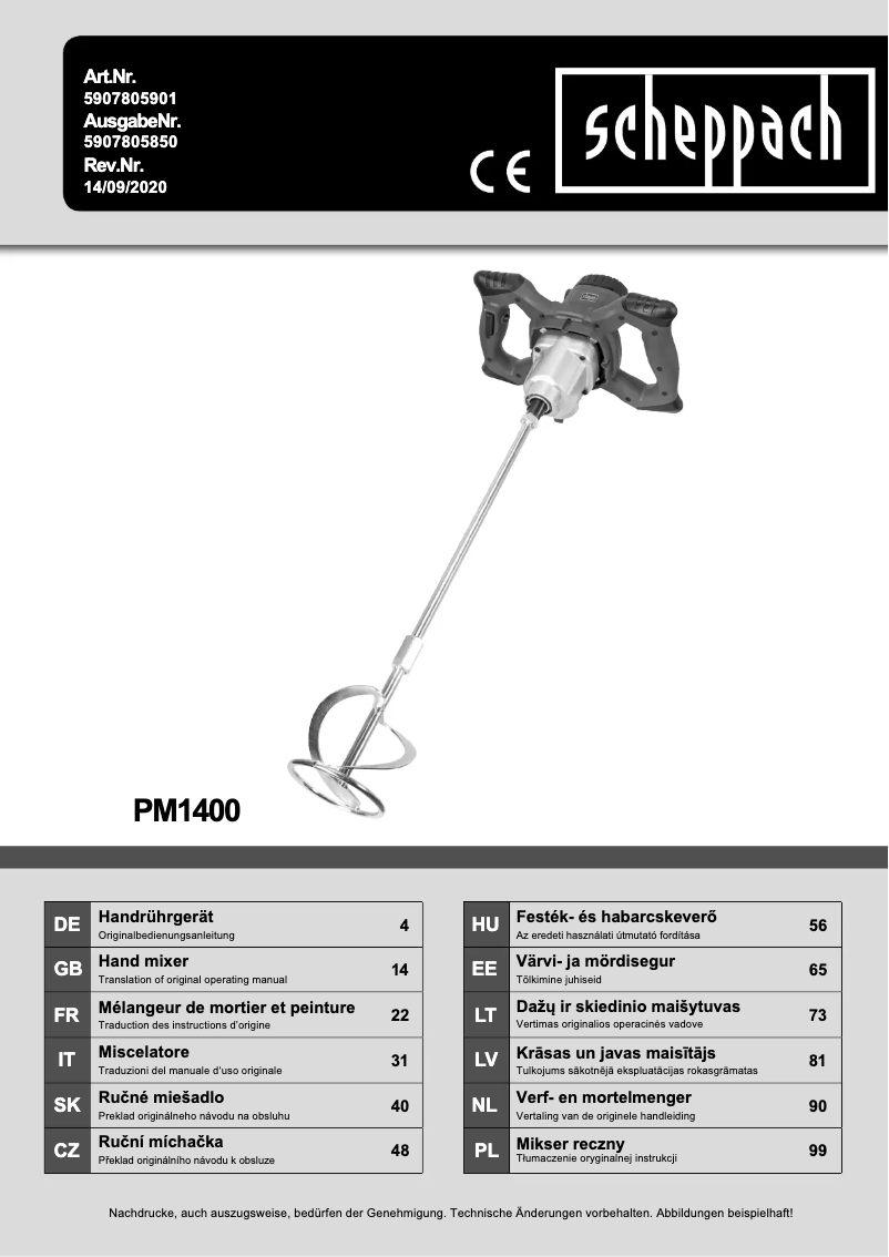 Page 1 of the manual User Manual Scheppach PM1400
