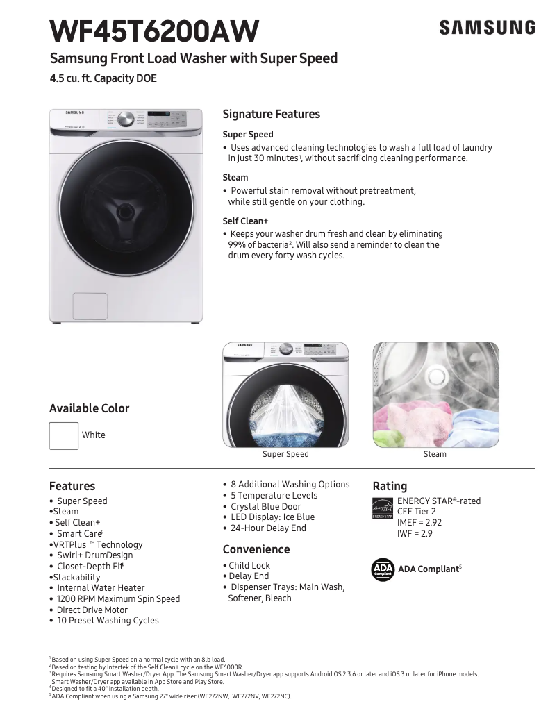 First page image of the manual for WF45T6200AW