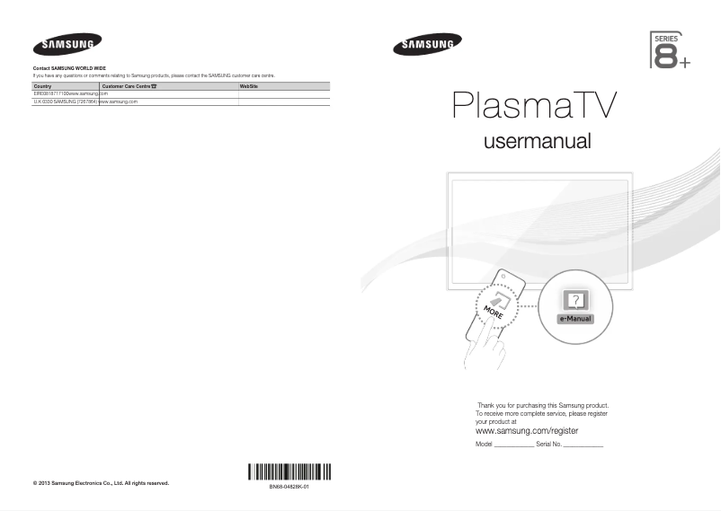 First page image of the manual for PS51F8500ST