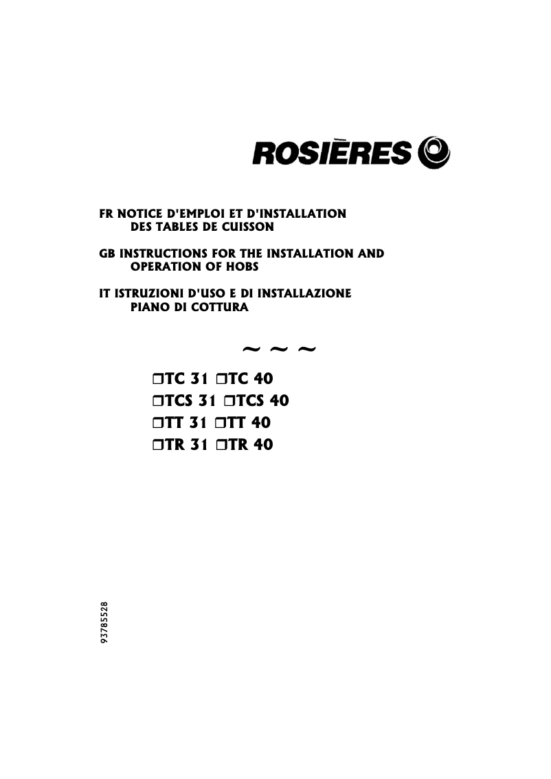 Page 1 of the manual User Manual Rosieres TT 31 RUBM