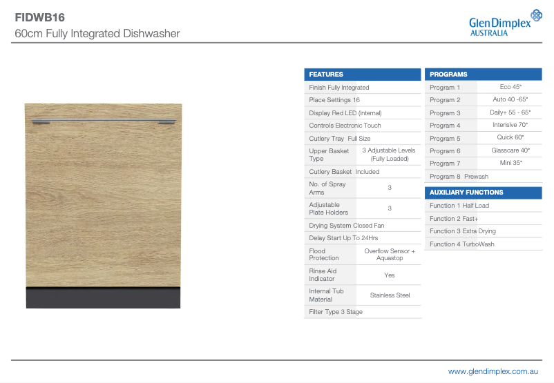 First page image of the manual for FIDWB16