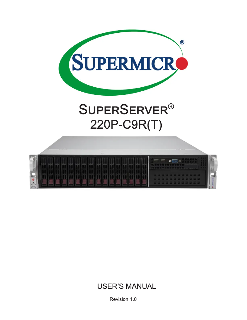 First page image of the manual for SuperServer SYS-220P-C9R