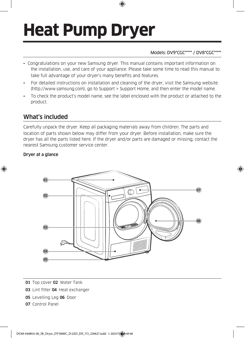 Page 1 of the manual User Manual Samsung DV80CGC0B0AH