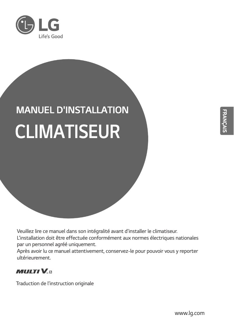 Page 1 of the manual Installation Guide LG MULTI V ARUN050GSS0