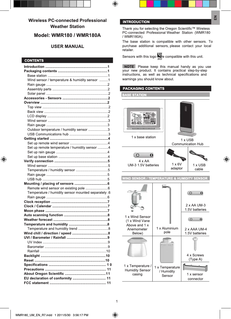 Page 1 of the manual User Manual Oregon Scientific WMR180