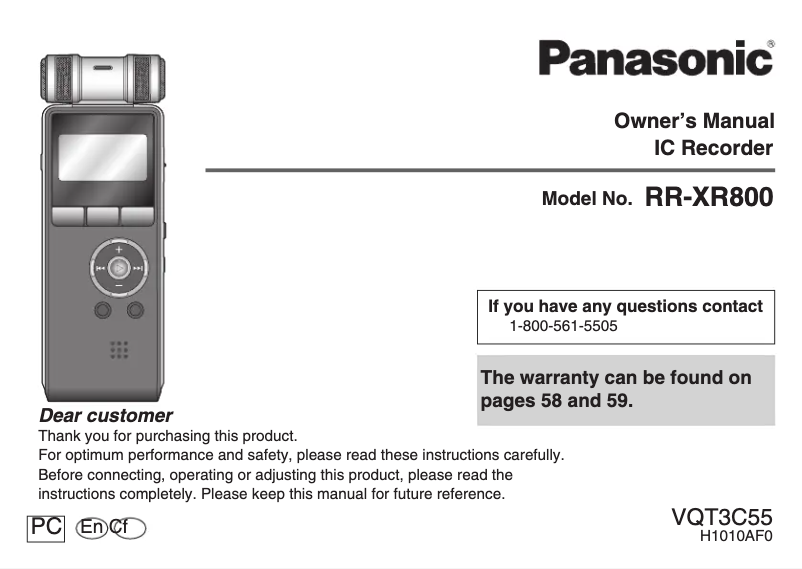 First page image of the manual for RR-XR800