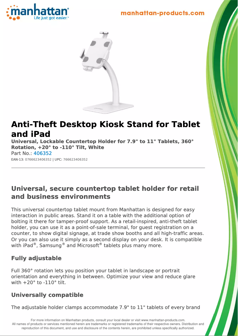 Page 1 of the manual Technical Sheet Manhattan 406352