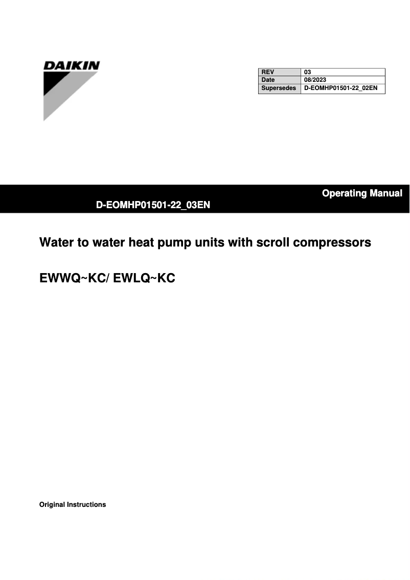 Page 1 de la notice Manuel utilisateur Daikin EWWQ049KCW1N