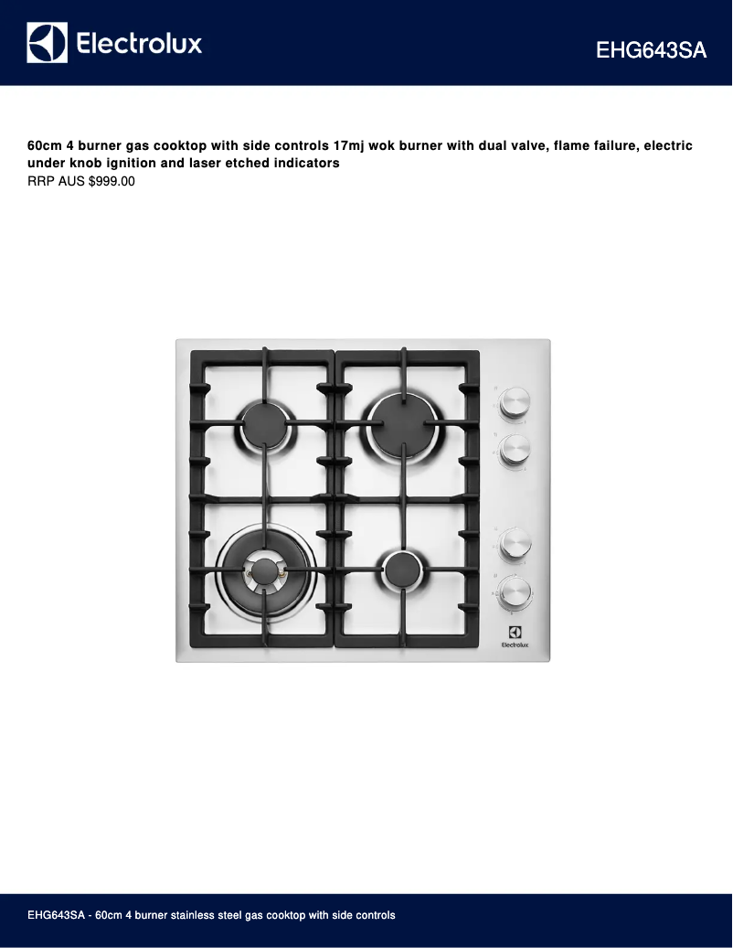 First page image of the manual for EHG643SA