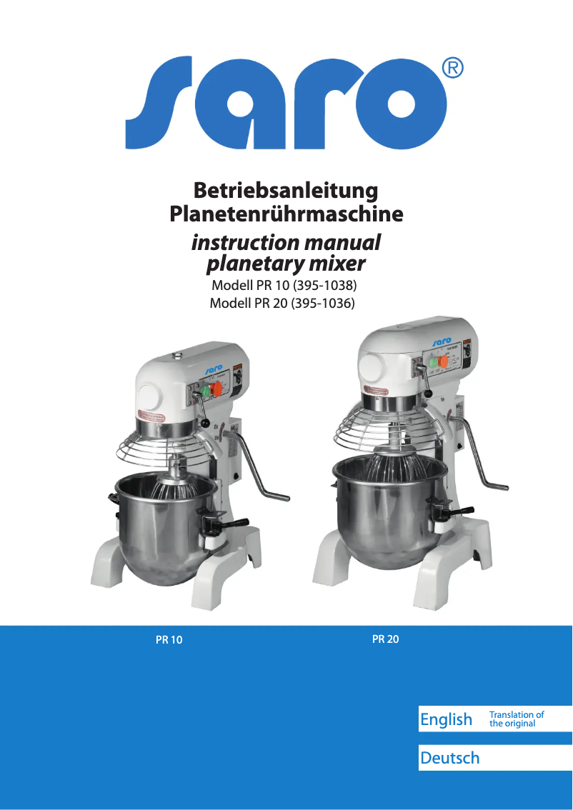 Page 1 of the manual User Manual Saro PR 20