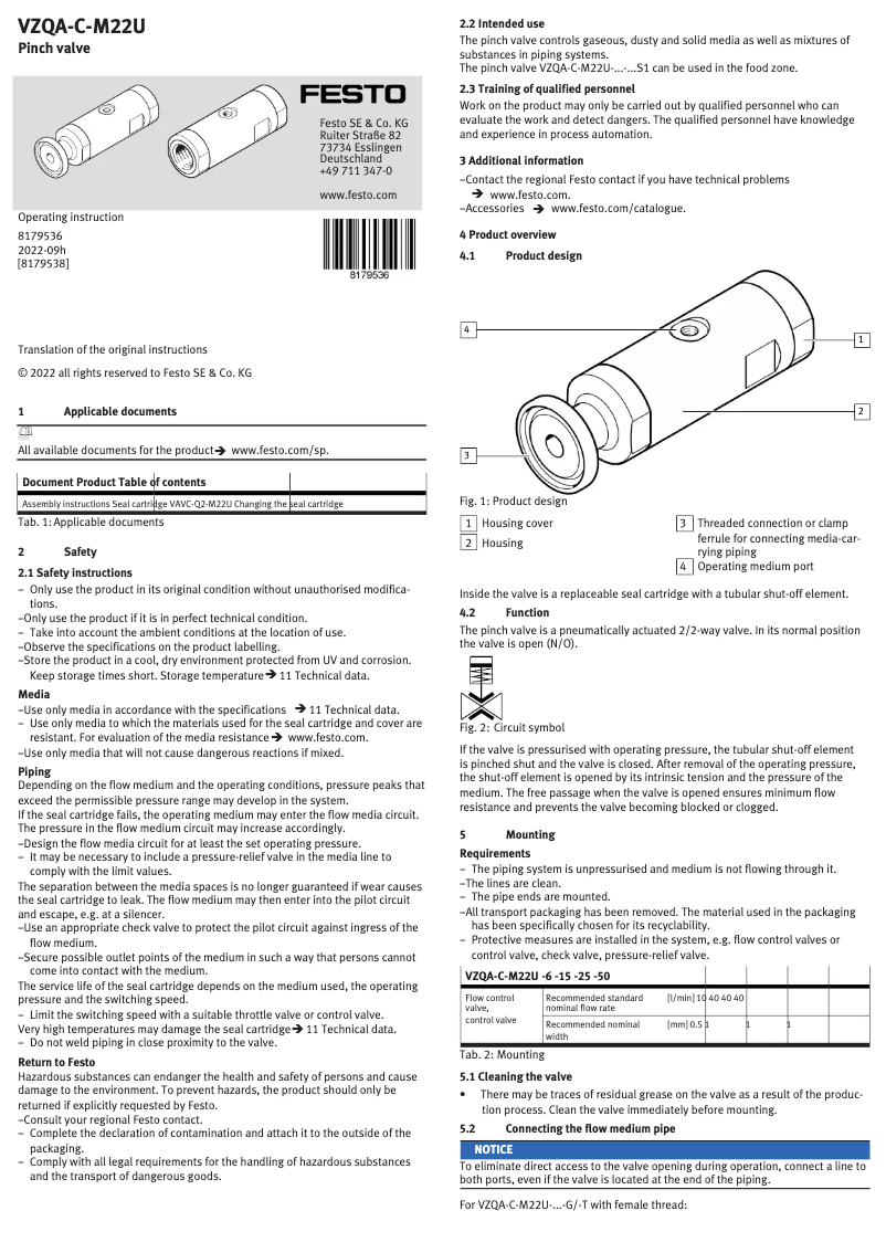 First page image of the manual for VZQA-C-M22U-15-GG-V4V4S1-4