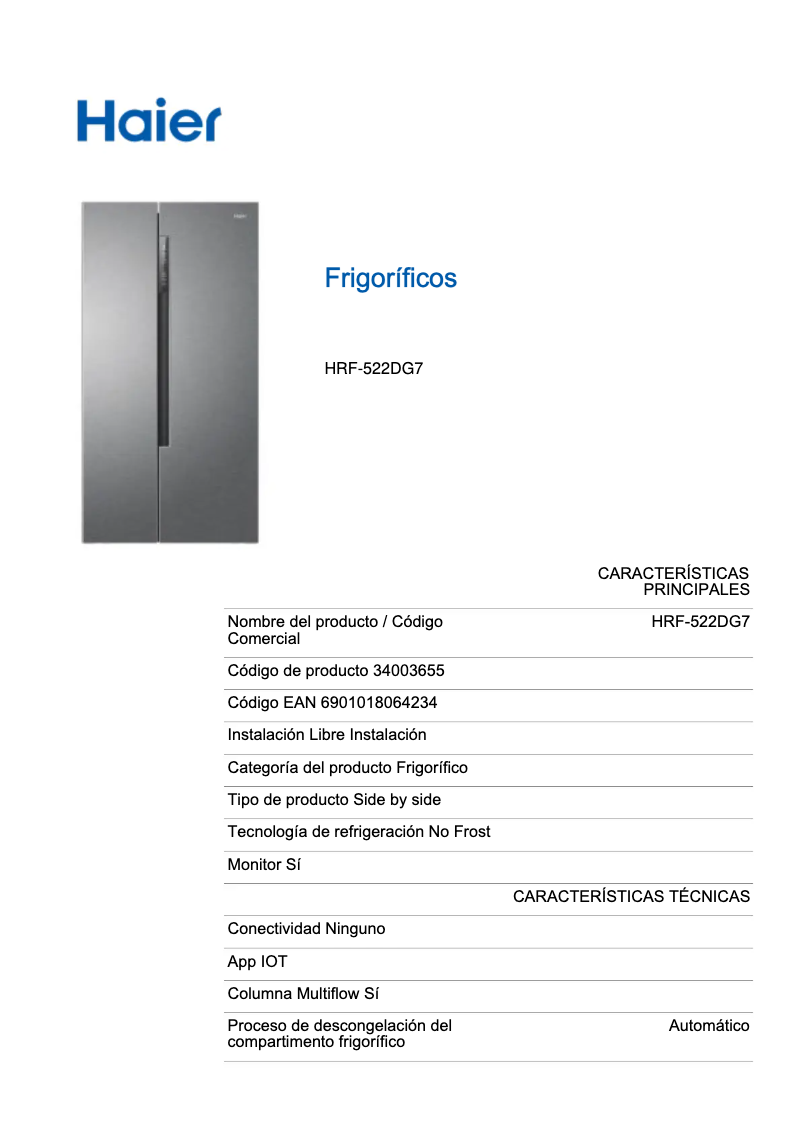 Page 1 of the manual Energy Label Haier HRF-522DG7
