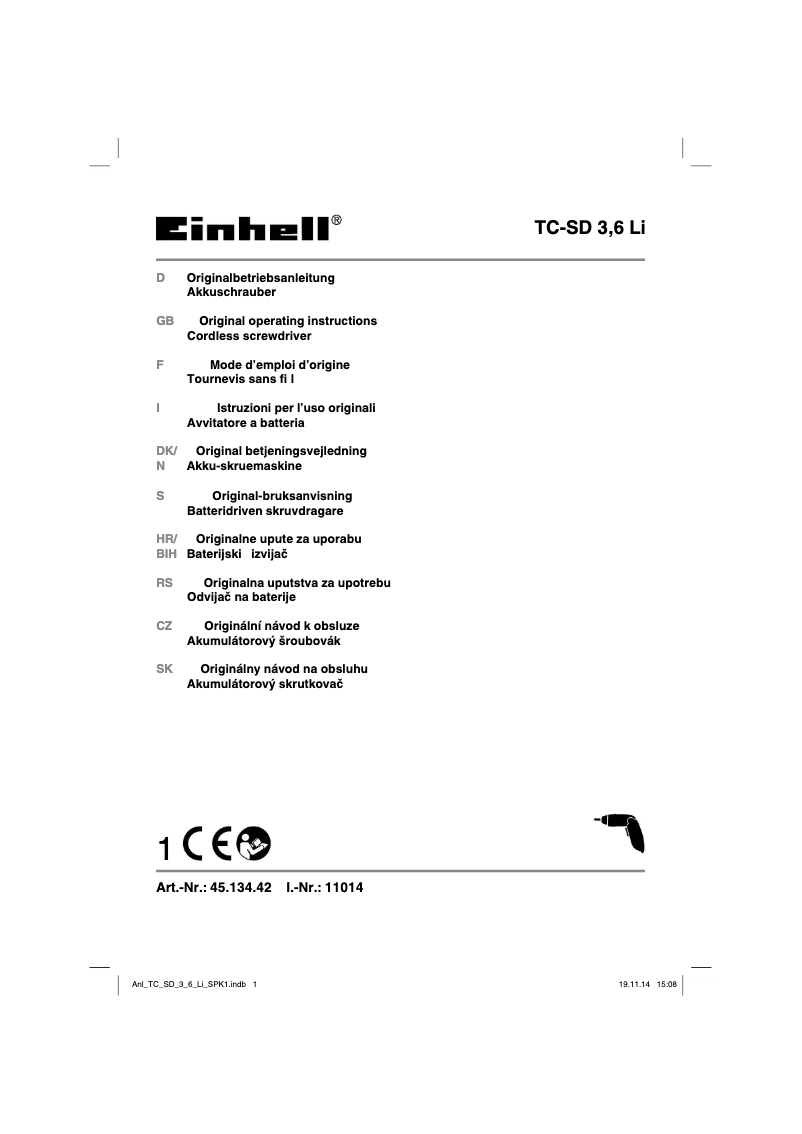 First page image of the manual for TC-SD 3,6 Li