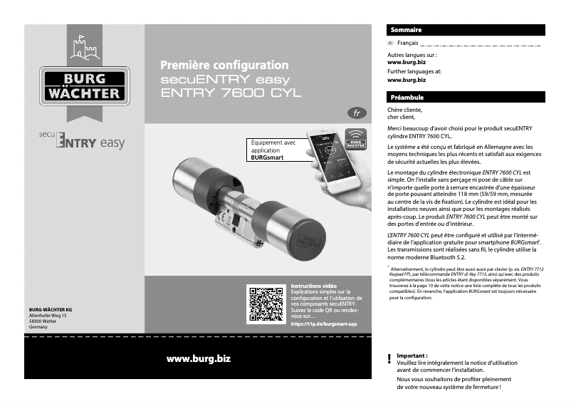 First page image of the manual for ENTRYeasy 7600 CYL