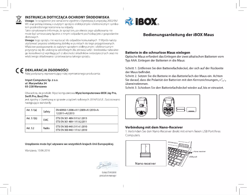 Page 1 of the manual User Manual iBox BEE2 PRO