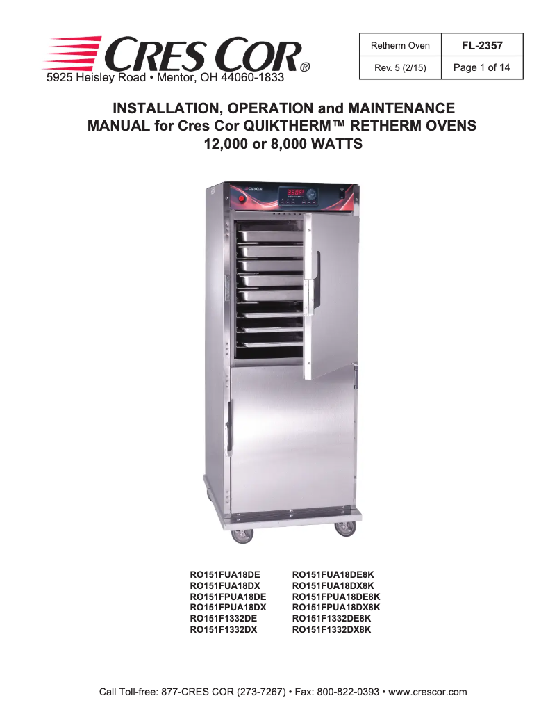 Page 1 of the manual User Manual Cres Cor RO151F1332DX