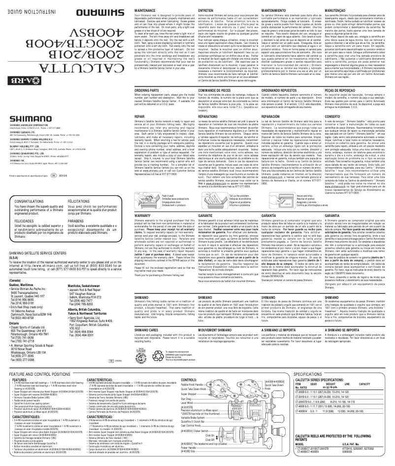 First page image of the manual for Calcutta 400B