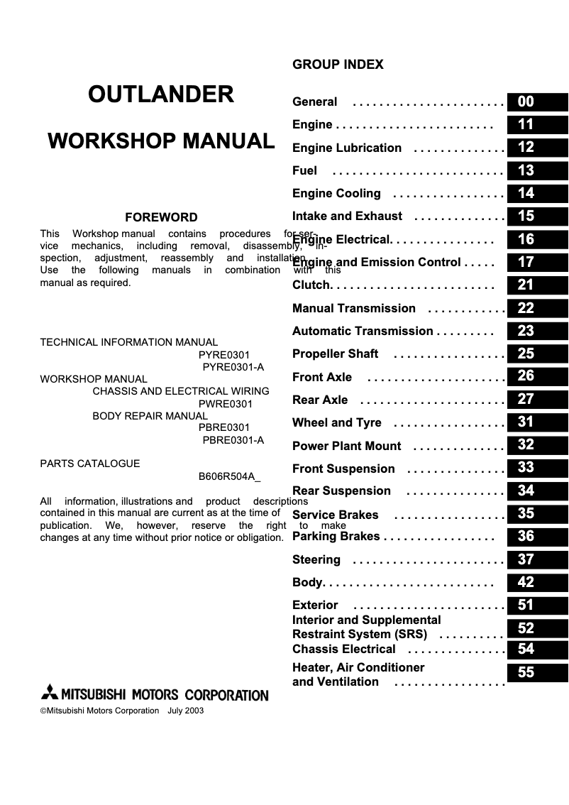 Page 1 of the manual User Manual Mitsubishi Outlander (2006)