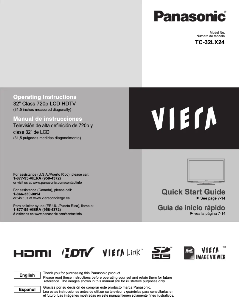 First page image of the manual for Viera TC-32LX24