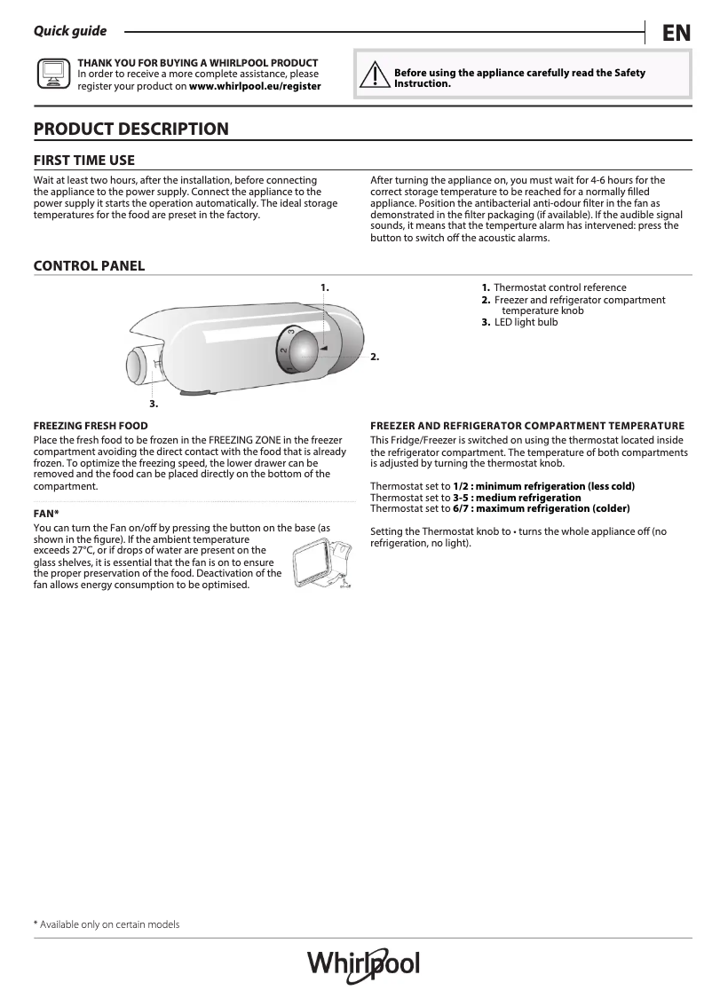 Page 1 of the manual User Manual Whirlpool ART 6510/A+ SF