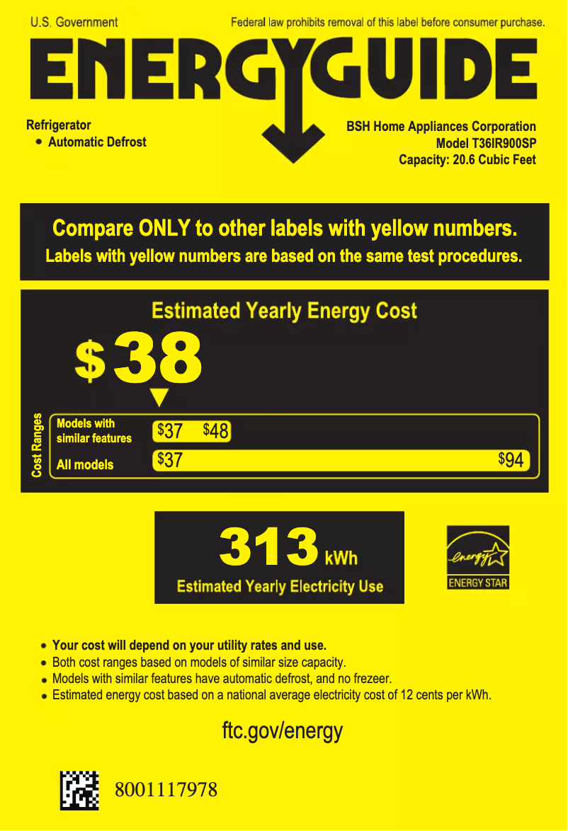 Page 1 of the manual Energy Label Thermador T36IR900SP