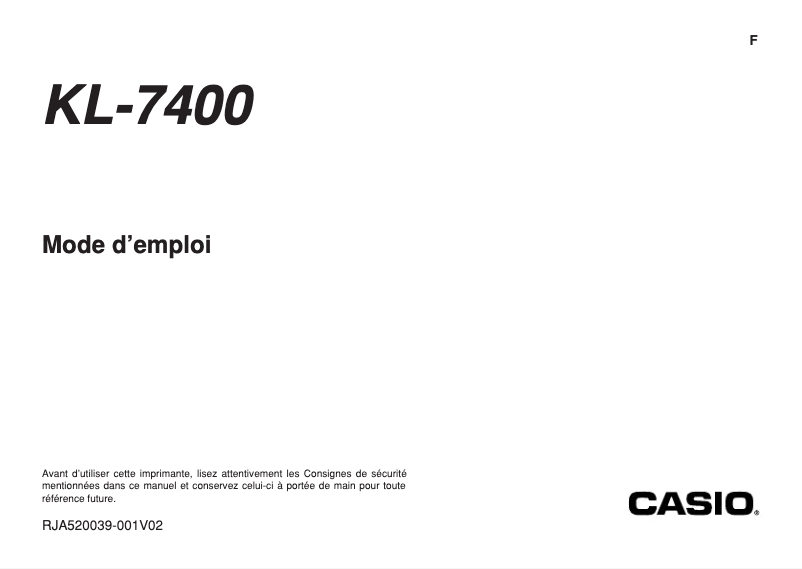 First page image of the manual for KL-7400
