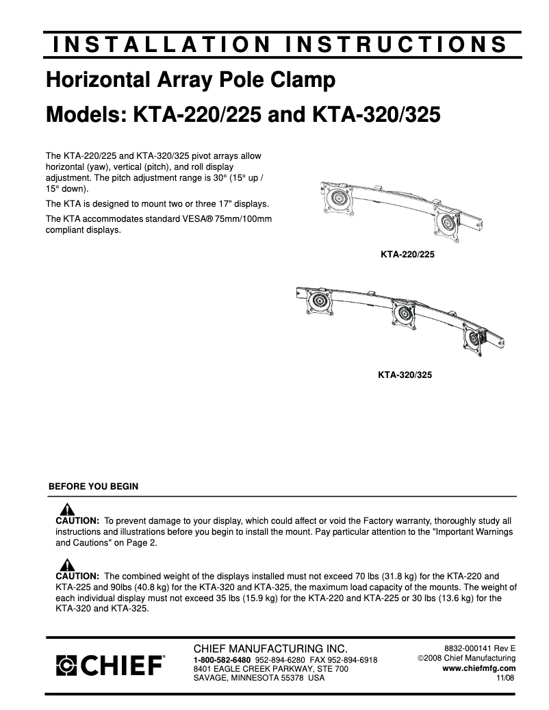 Page 1 of the manual User Manual Chief KTA220B