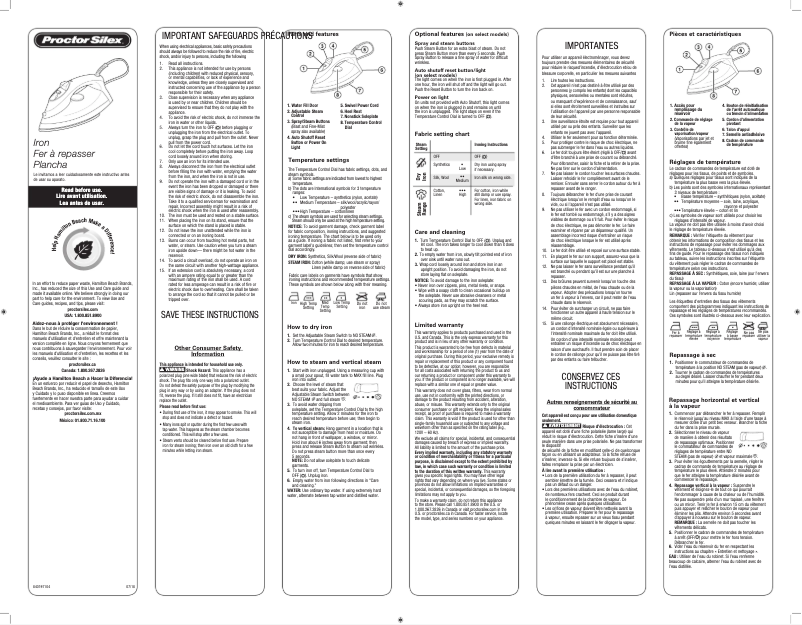Page 1 of the manual Use and Maintenance Manual Proctor Silex 17202