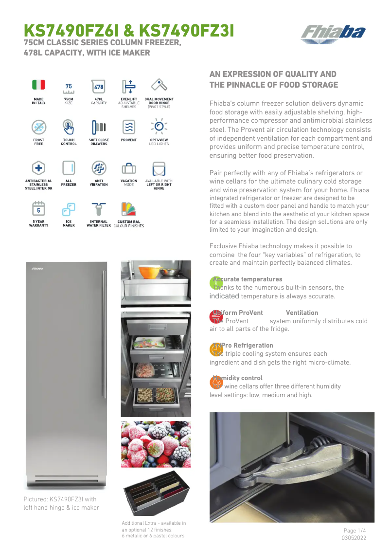 Page 1 of the manual Technical Sheet Fhiaba KS7490FZ3IA