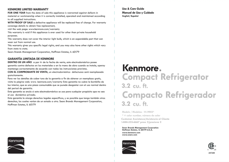 Page 1 of the manual User Manual Kenmore 99033