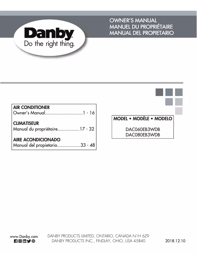 Page 1 of the manual User Manual Danby DAC060EB3WDB