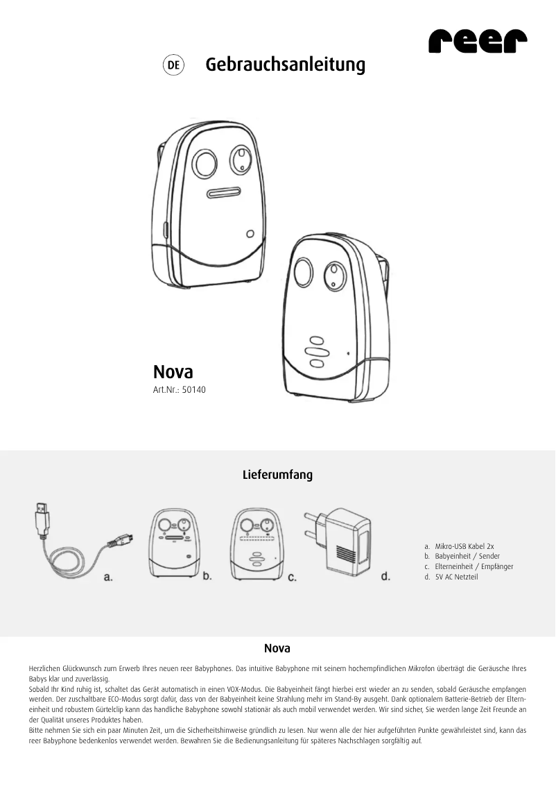 Page 1 of the manual User Manual Reer Nova 50140