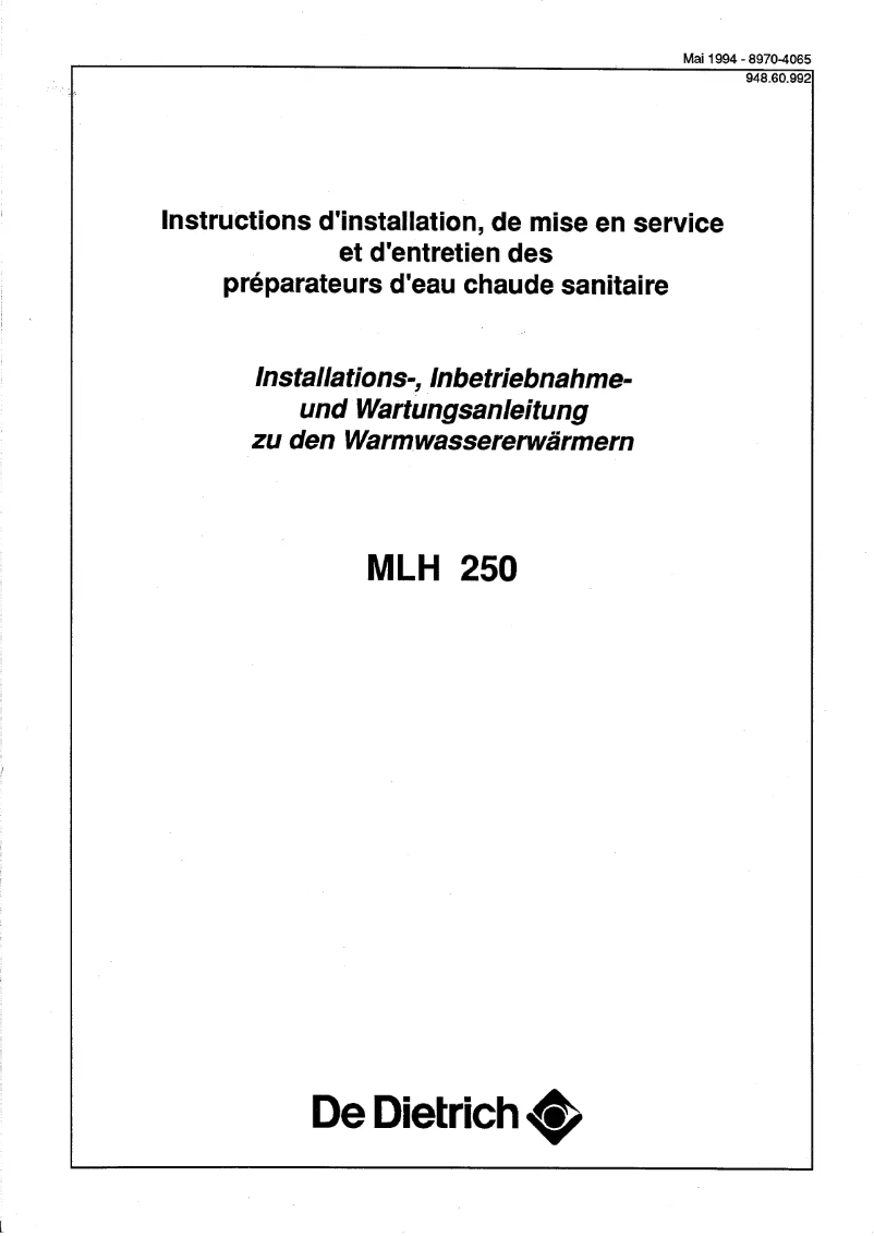 Page 1 of the manual User Manual De Dietrich MLH 250