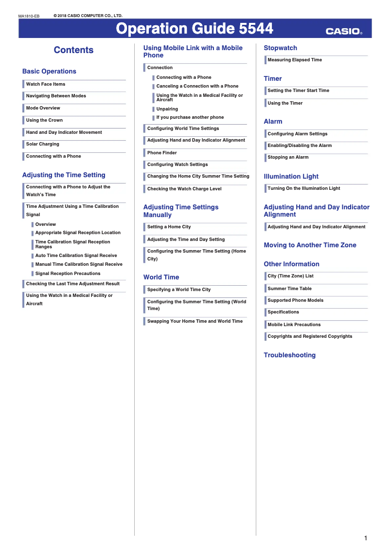 First page image of the manual for G-Shock MTG-B1000TF-1ADR