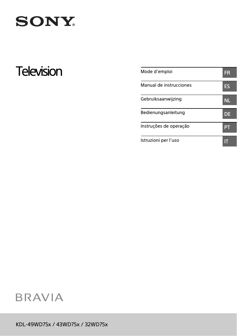 First page image of the manual for Bravia KDL-49WD758
