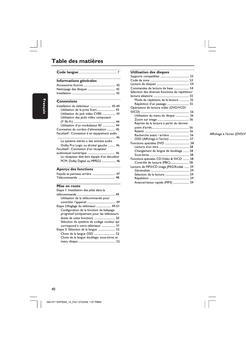 First page image of the manual for DVP3020