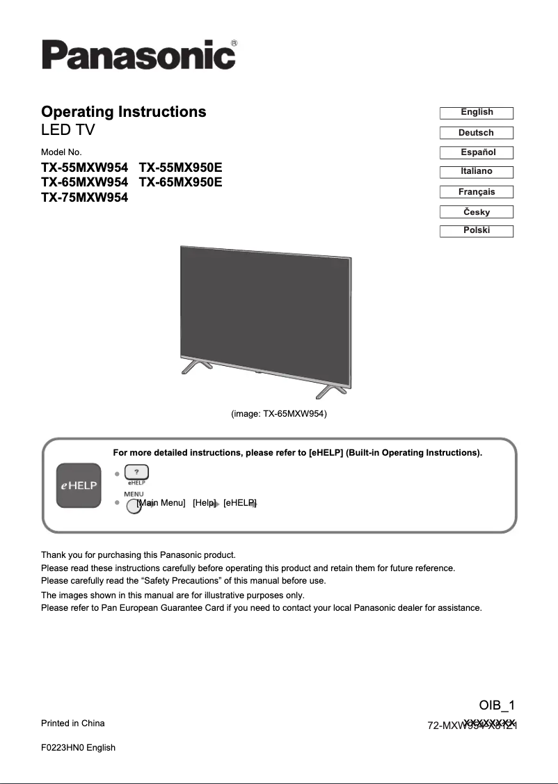 First page image of the manual for TX-75MXW954