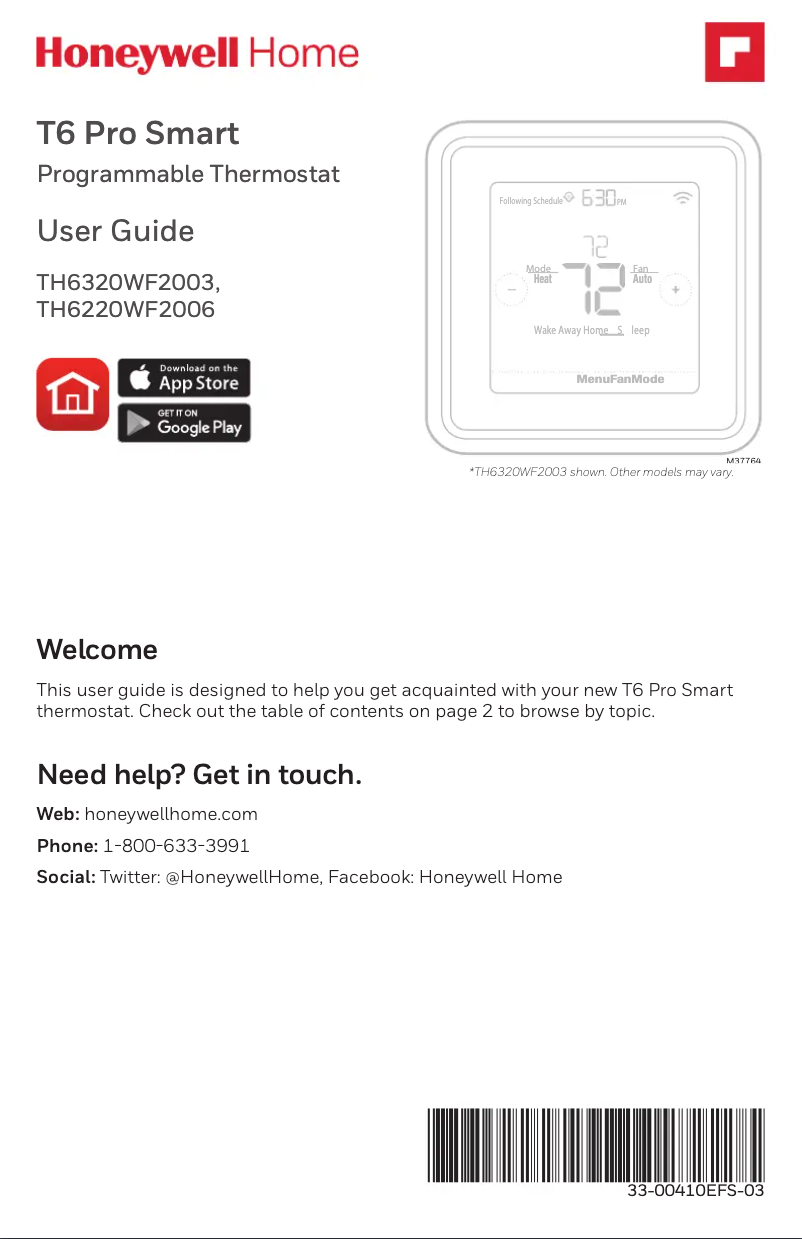 First page image of the manual for TH6320WF2003/U