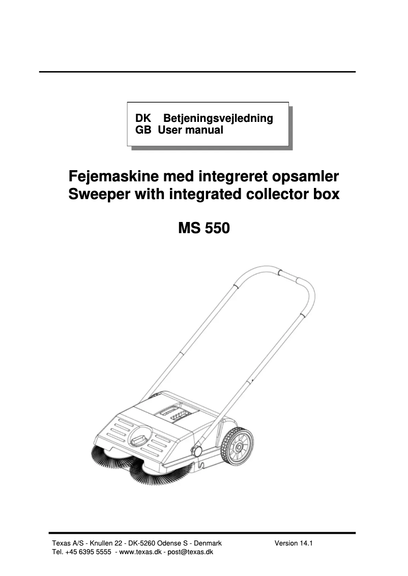 First page image of the manual for Sweeper MS550