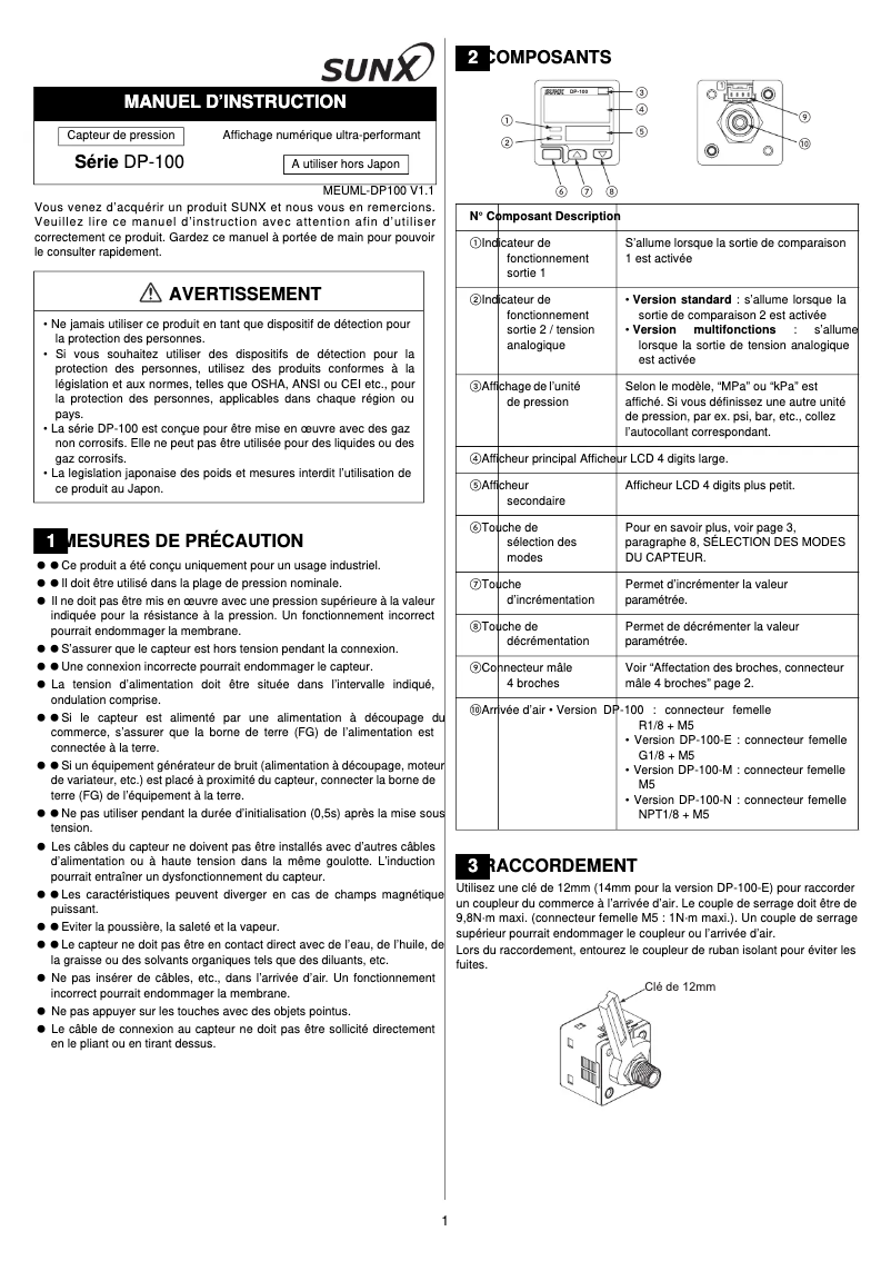 First page image of the manual for DP-102-E-P