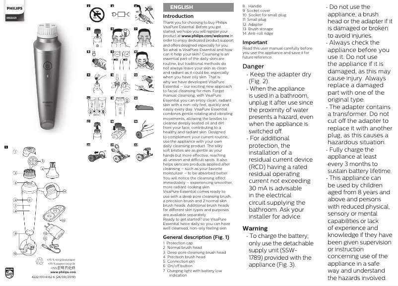 First page image of the manual for VisaPure MEN Essential MS5031