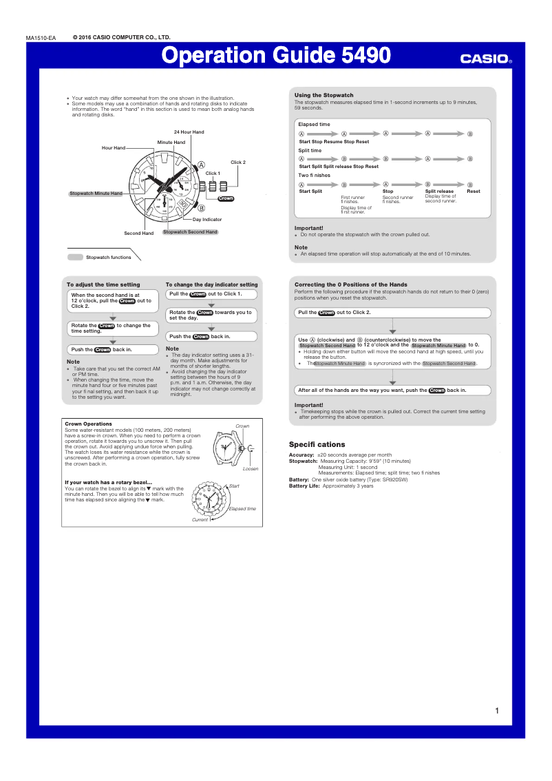 Page 1 of the manual User Manual Casio Edifice EFR-570DB-1BVUEF
