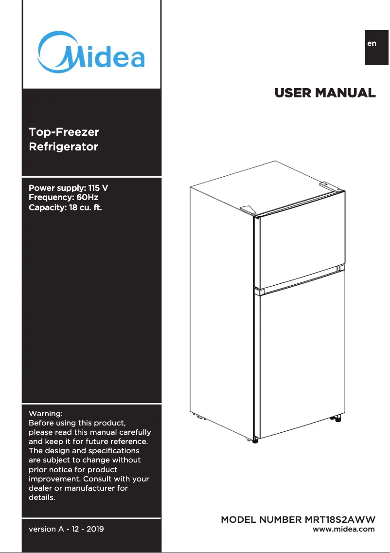 First page image of the manual for MRT18S2AWW