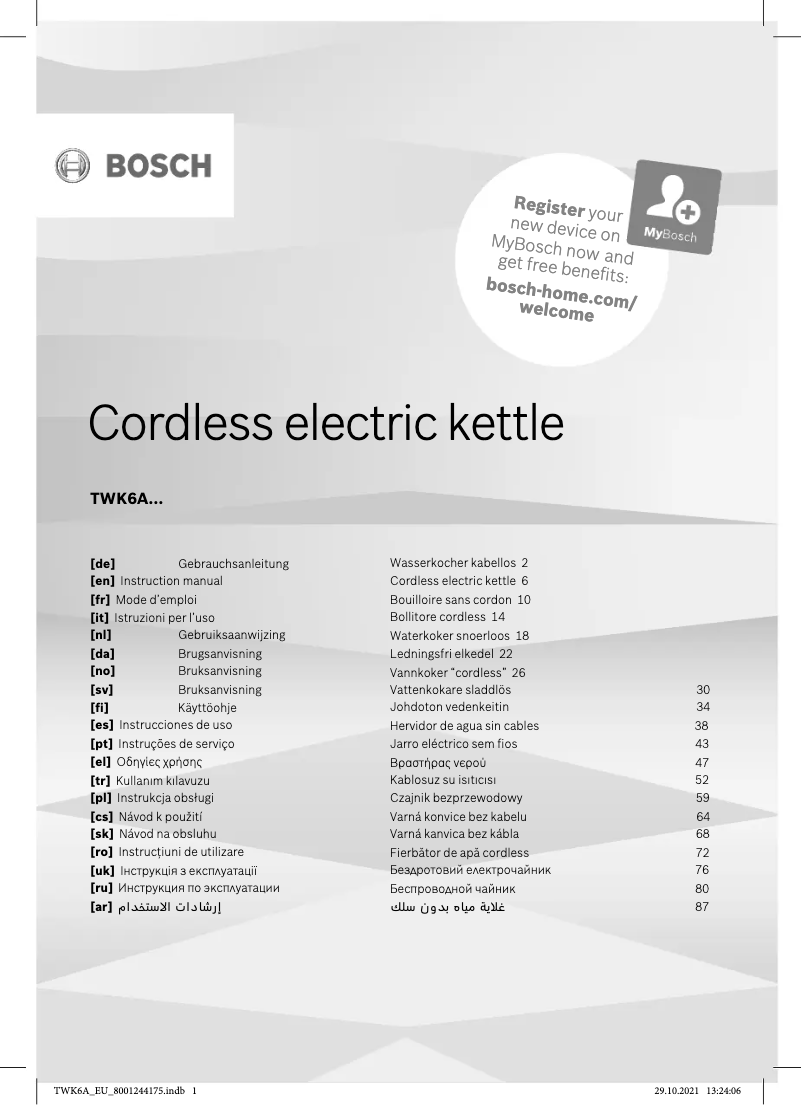 Page 1 of the manual User Manual Bosch ComfortLine TWK6A813