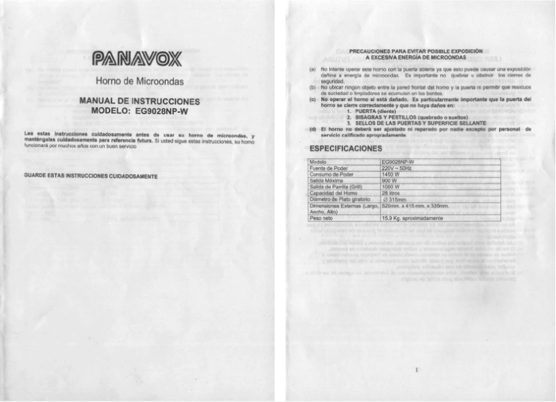 First page image of the manual for EG9028NP-W