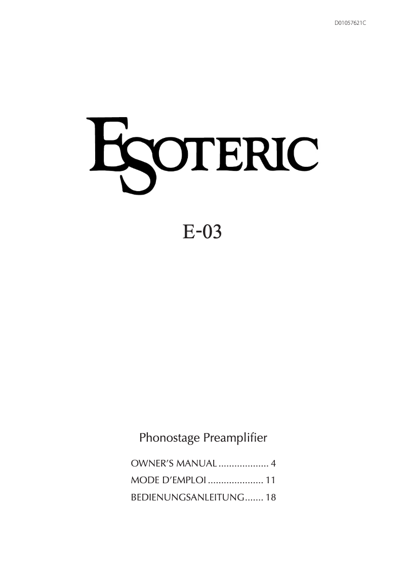 Page 1 of the manual User Manual Esoteric E-03