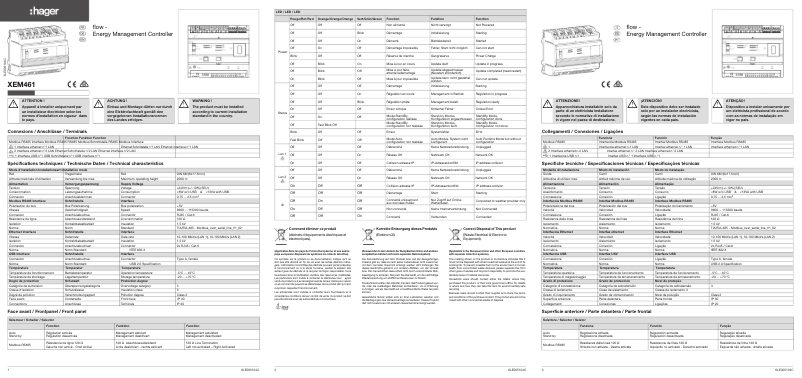 Page 1 of the manual User Manual Hager XEM601