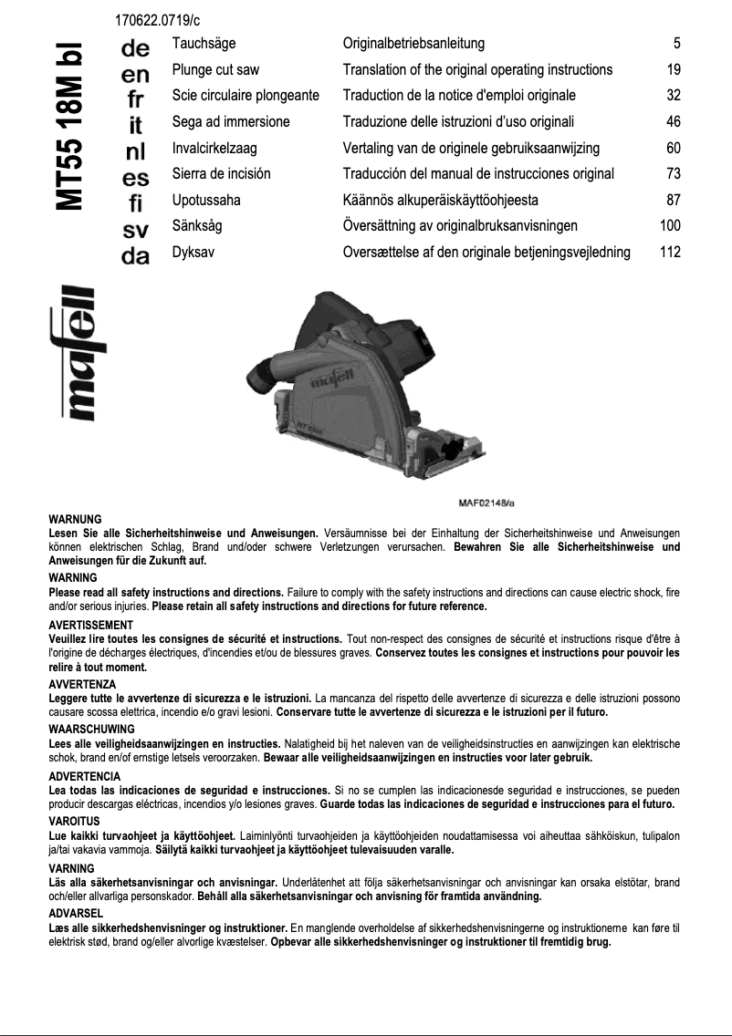 First page image of the manual for MT55 18 bl