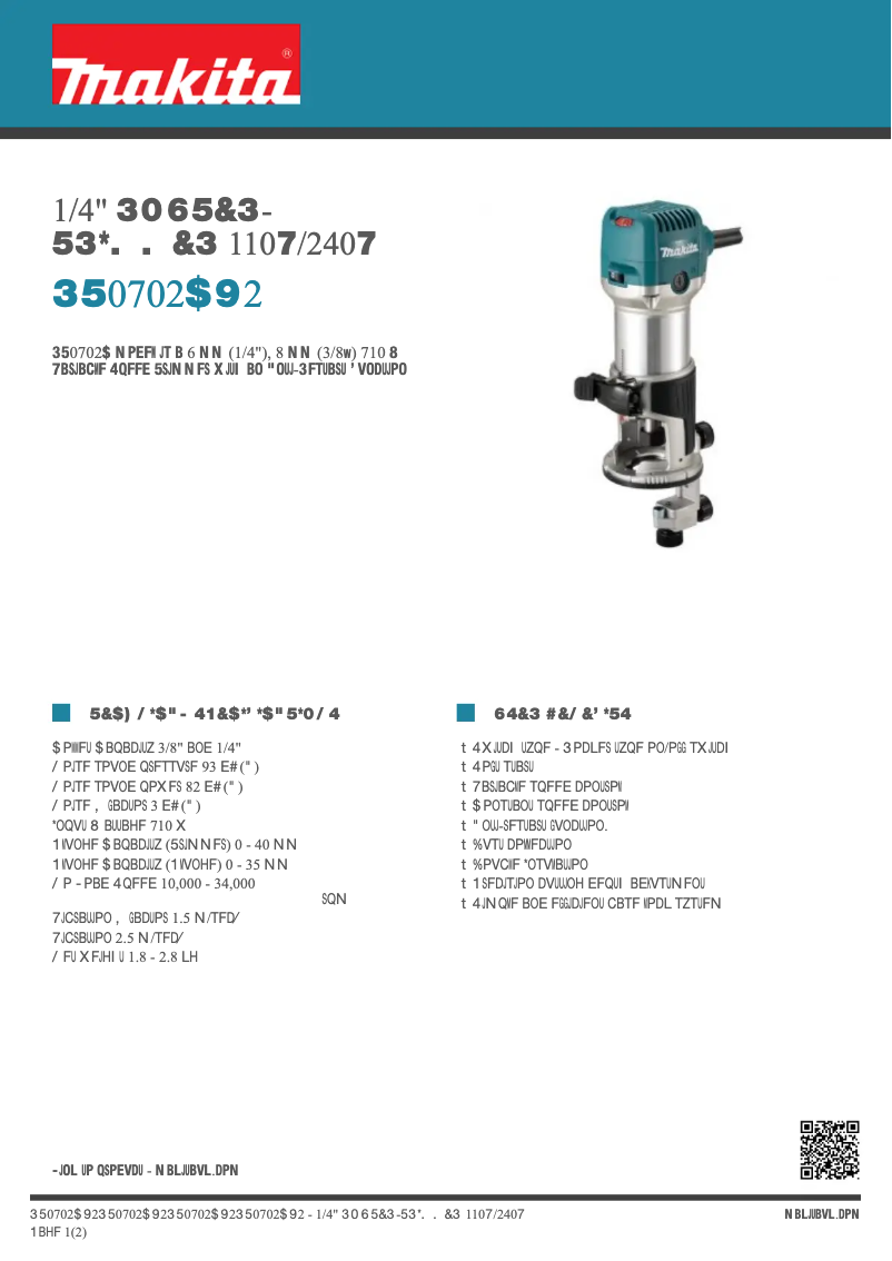 Page 1 of the manual Technical Sheet Makita RT0702CX2
