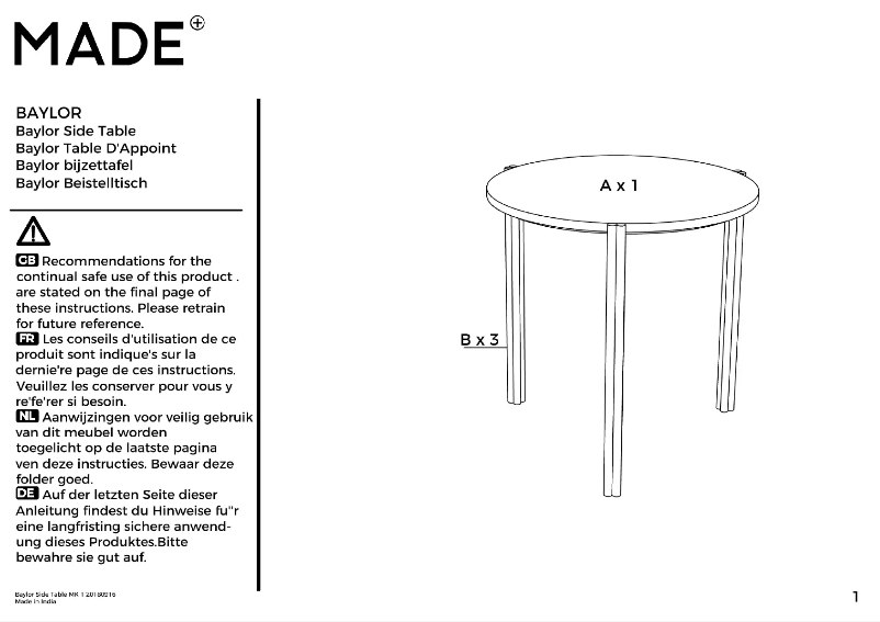 Page 1 of the manual User Manual MADE Baylor